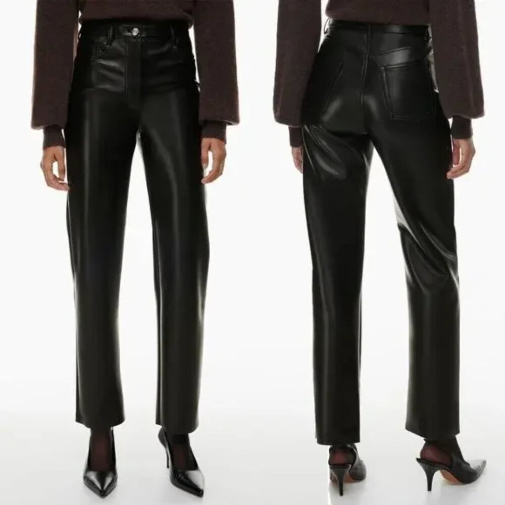 Aritzia Wilfred The Melina Black Vegan Leather Pants Size 12 High Rise